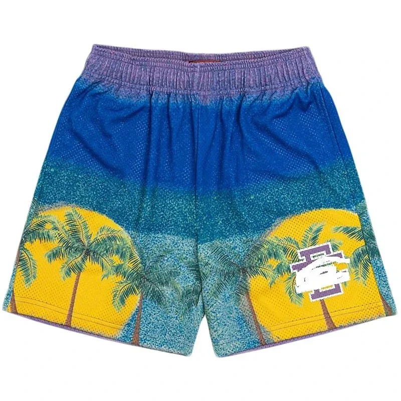 Essentials Printed Palm Tree Shorts Blue - 1