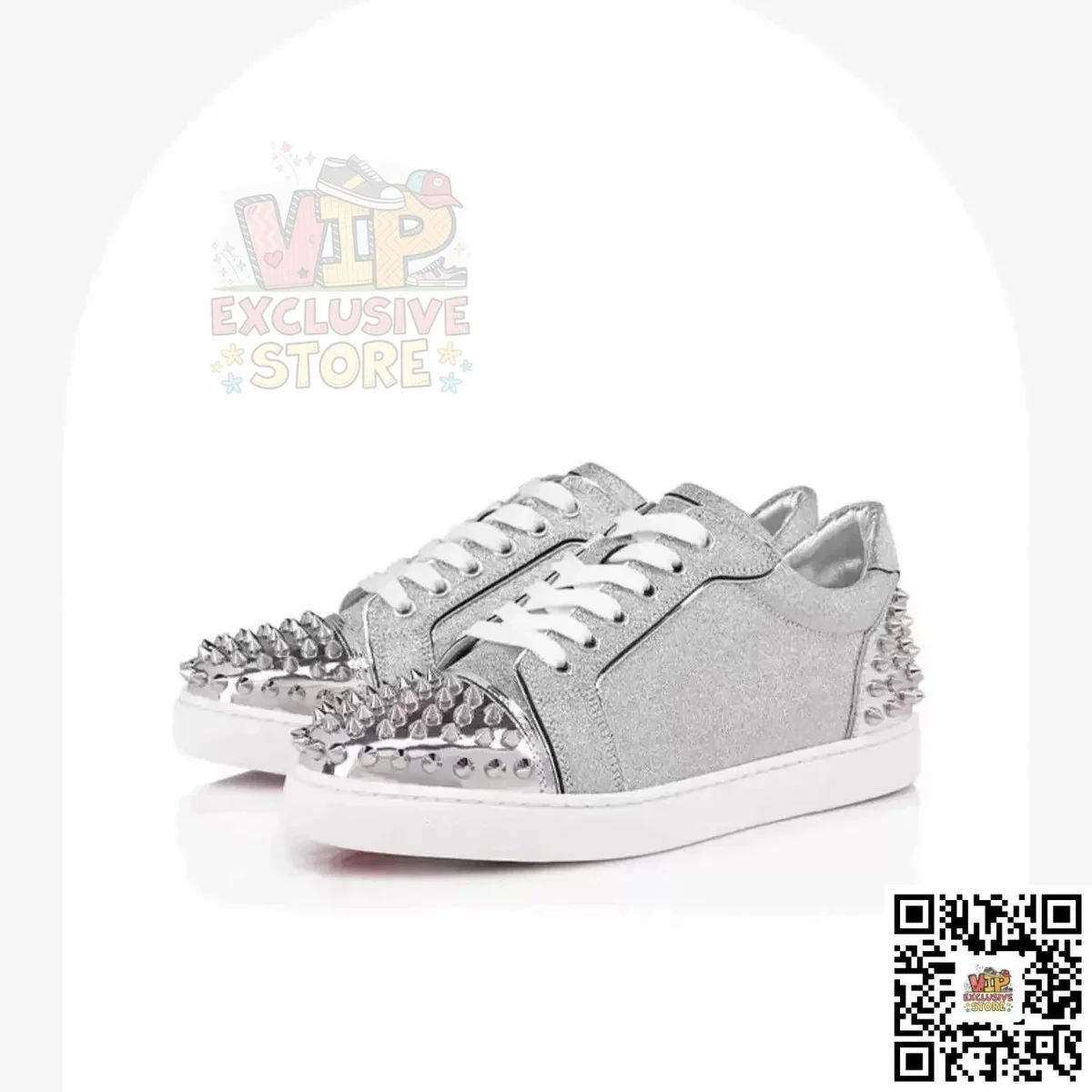 Christian Louboutin Christian Louboutin Louis Silver Spike Sneakers Silver - 1