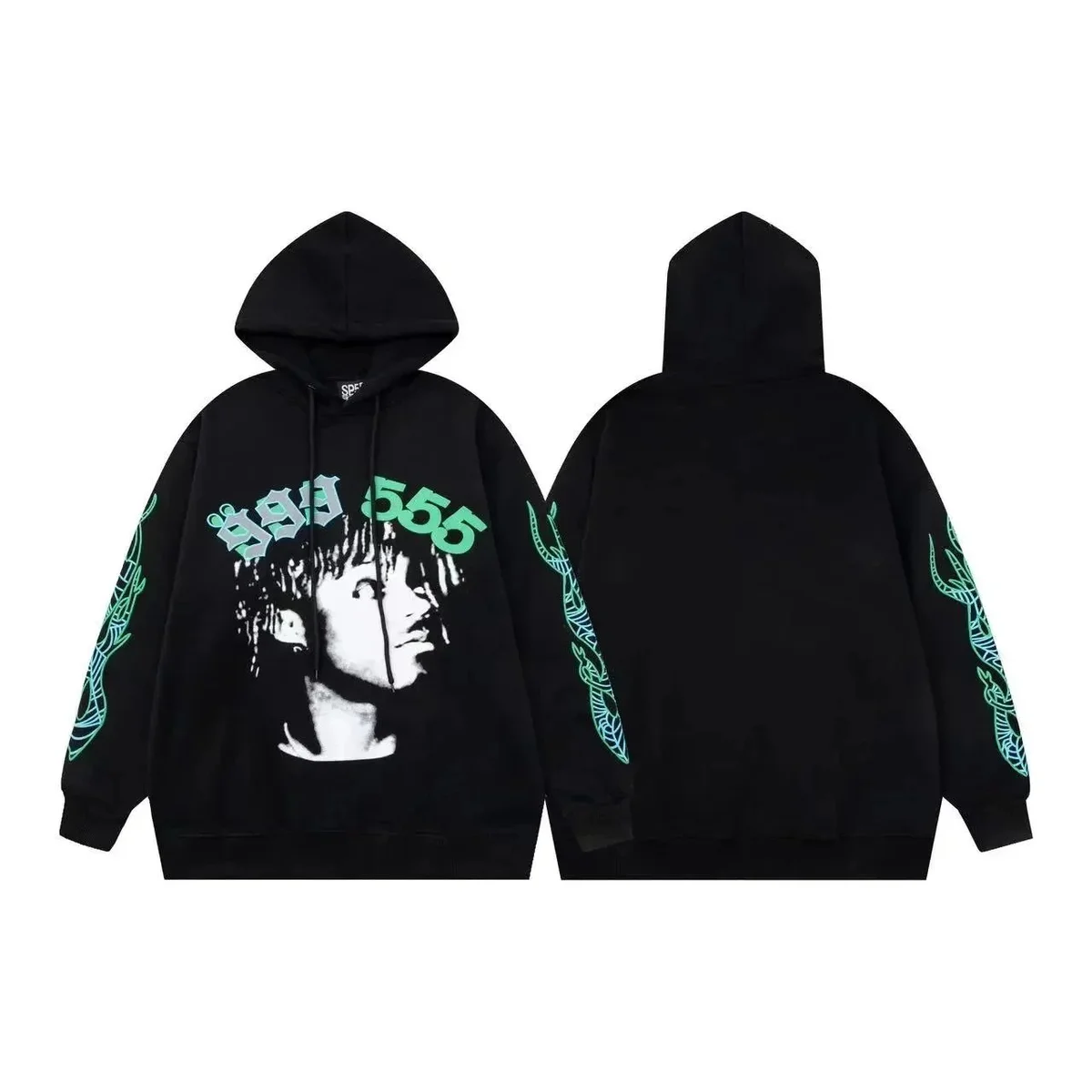 Other Black Graphic Hoodie with Green Sleeves & Print Black - 1