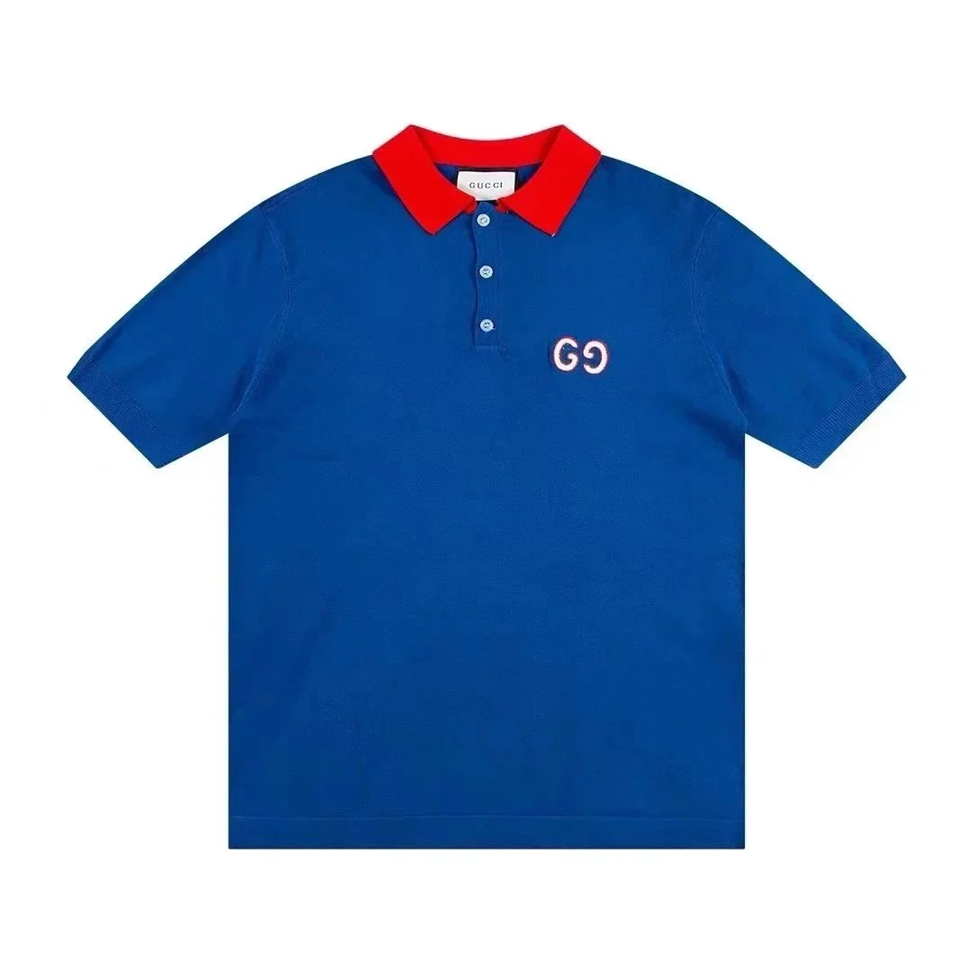 Gucci Gucci Blue GG Polo Shirt with Red Collar Blue - 1