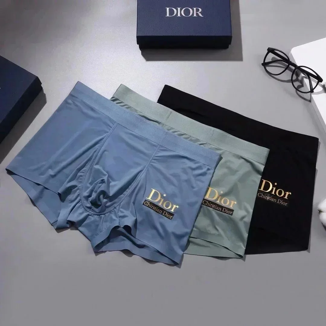 Dior Dior Men's Boxer Briefs with Gold Logo Blue - 1