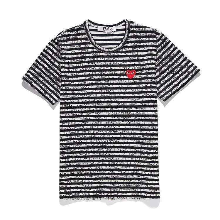 Comme des Garçons Comme des Garçons Play Striped T-Shirt with Red Heart Logo Black - 1