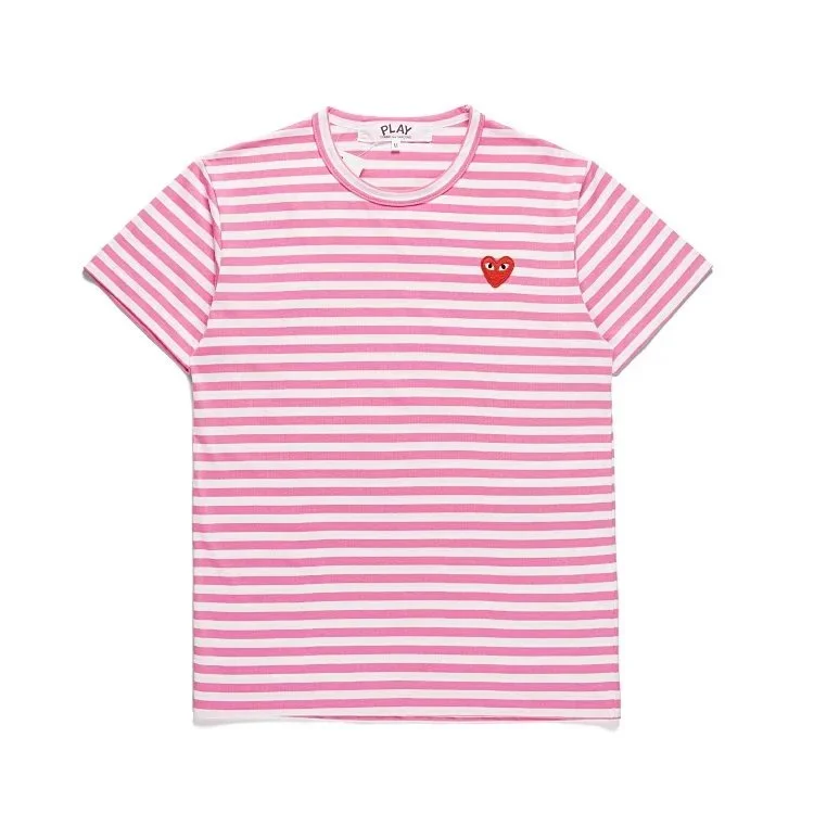 Comme des Garçons Comme des Garçons Play Pink & White Striped T-Shirt Pink - 1