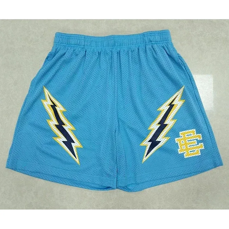 Other Blue Mesh Basketball Shorts with Lightning Bolt Design Blue - 1