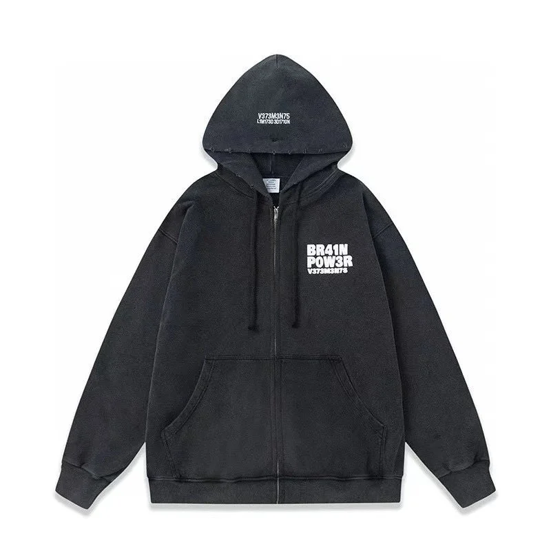 Vetements Black BR41N POW3R Zip-Up Hoodie Black - 1