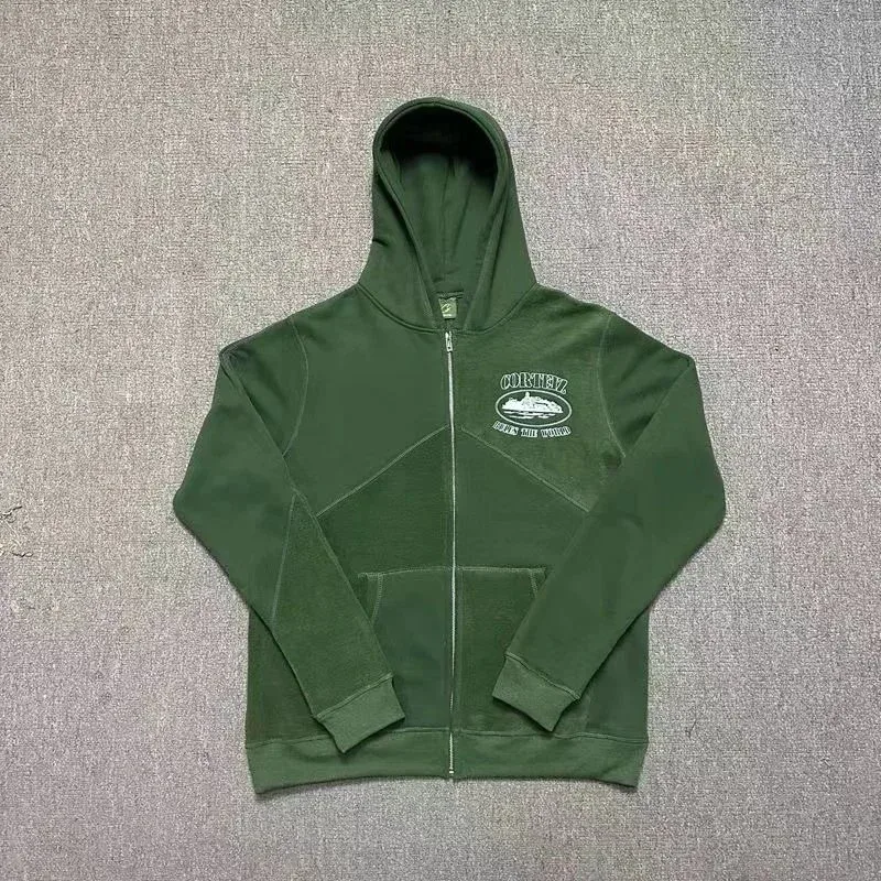 Other Green Zip-Up Hoodie with Embroidered Logo Green - 1
