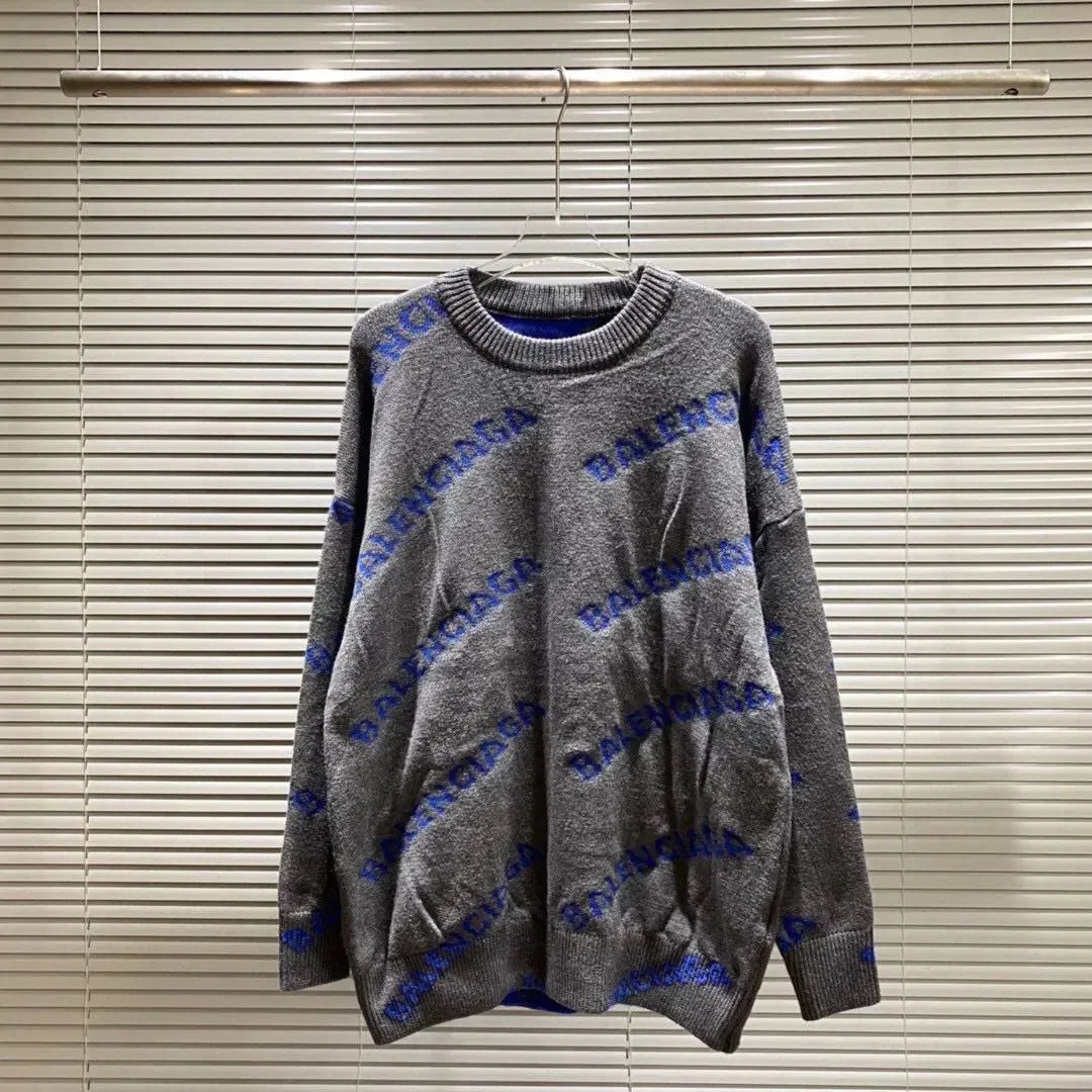 Balenciaga Balenciaga Grey Blue Logo Knit Sweater Grey - 1