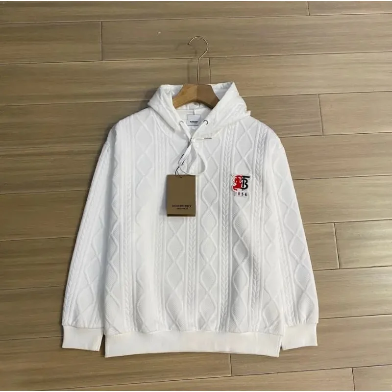 Burberry Burberry White Cable Knit Hoodie with TB Logo White - 1