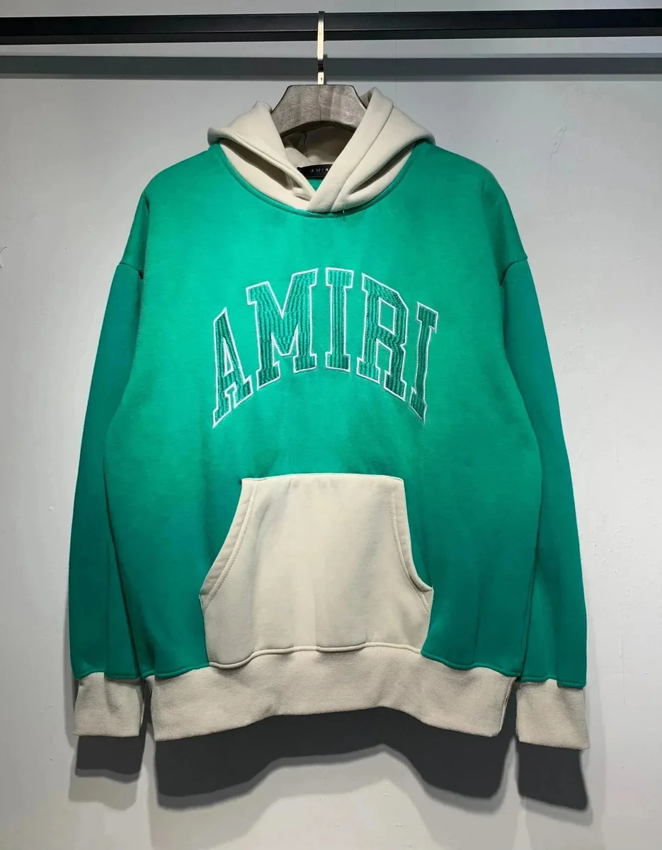 Amiri Amiri Green & Cream Hoodie with Embroidered Logo Green - 1