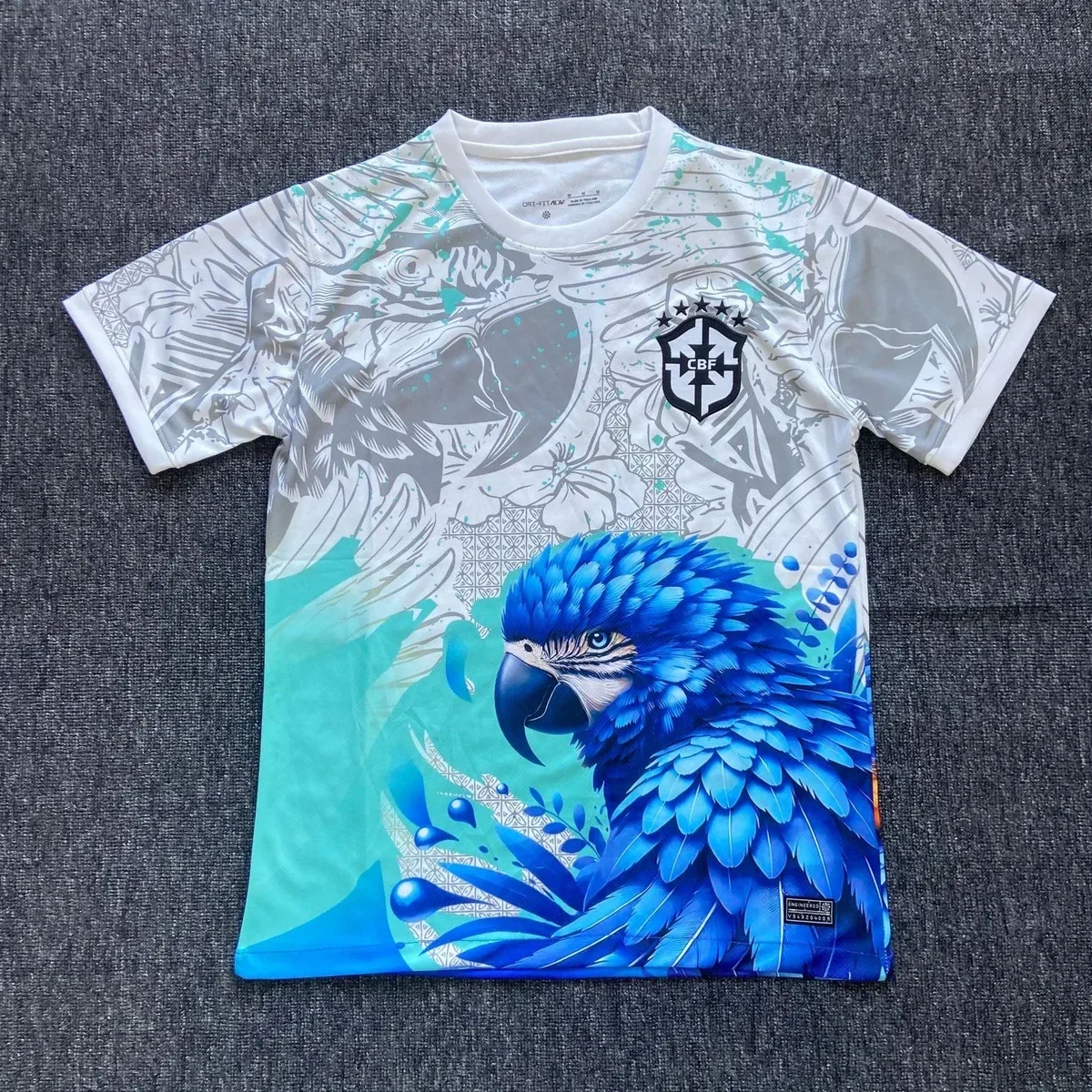 Other Unisex White & Blue Parrot Print T-Shirt White - 1