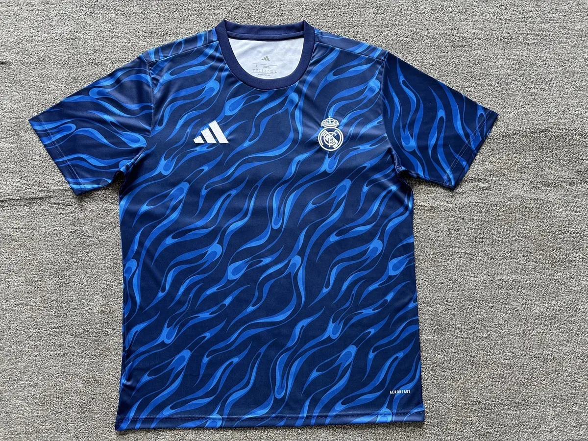 Real Madrid Adidas Real Madrid Jersey Blue Flame Pattern T-Shirt Blue - 1