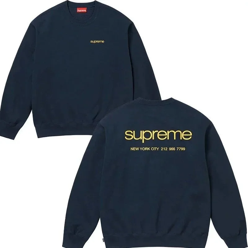 Supreme Supreme Navy Crewneck Sweatshirt with Yellow Logo Navy - 1
