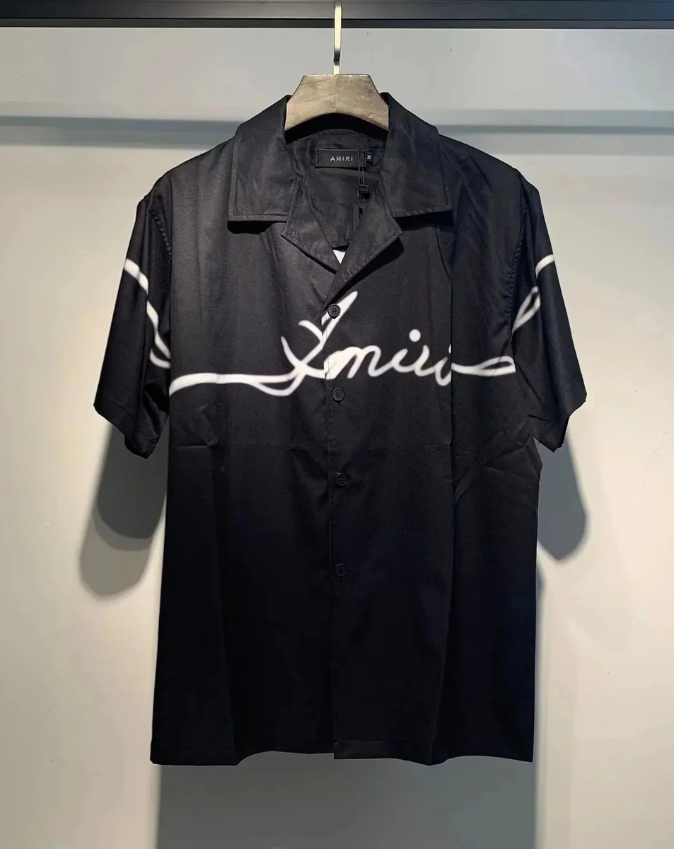Amiri Amiri Black Script Logo Short Sleeve Shirt Black - 1