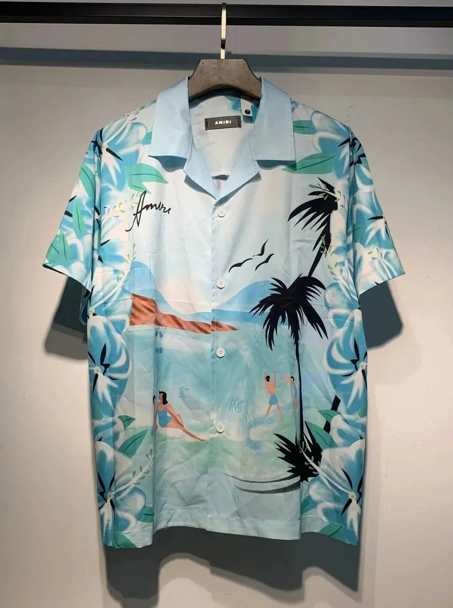 Amiri Amiri Tropical Print Button-Up Shirt Blue - 1