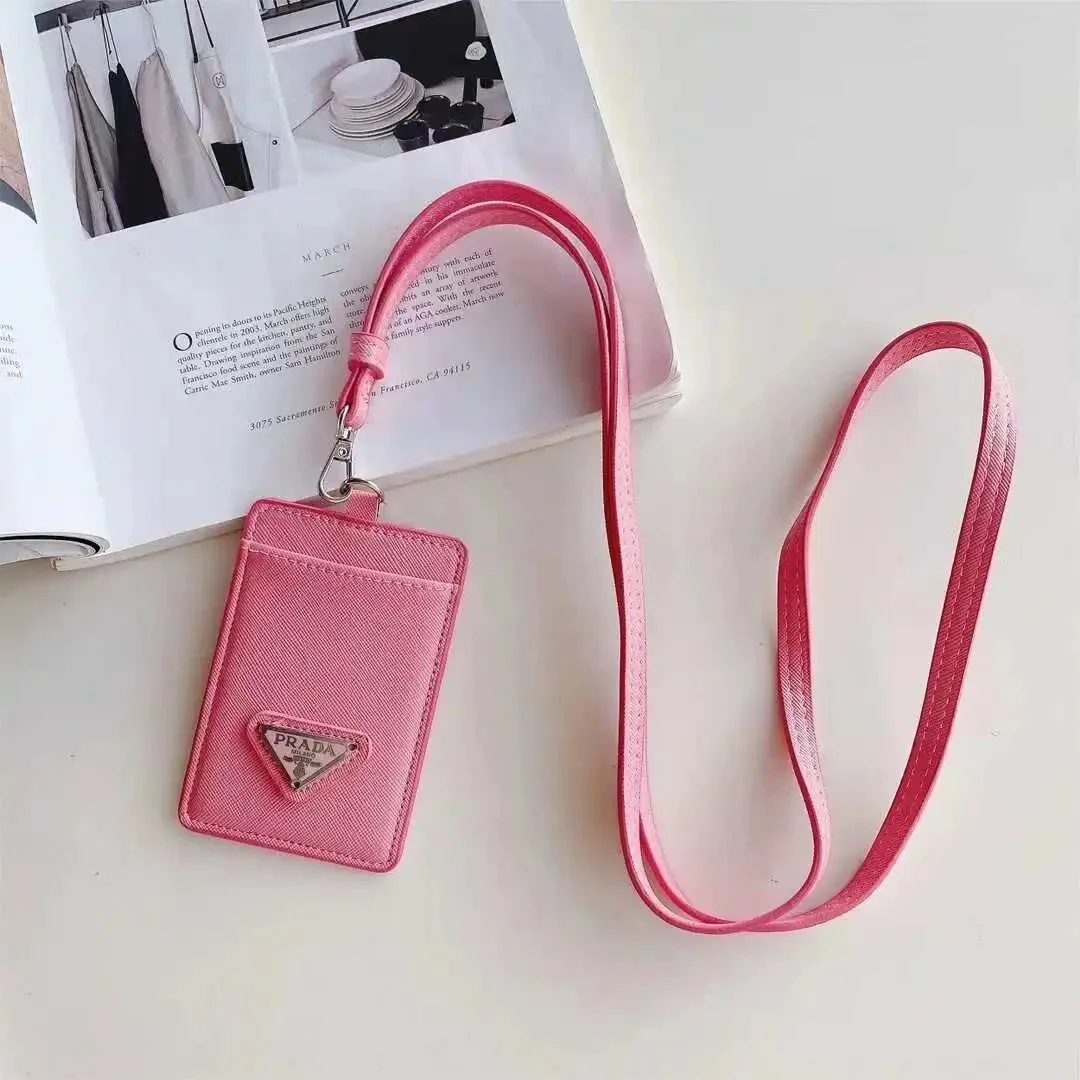 Prada Prada Pink Saffiano Leather ID Holder with Strap Pink - 1