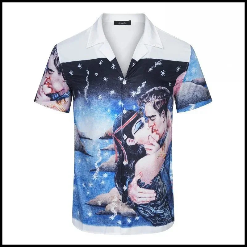 Other Unisex Printed Short-Sleeve Shirt Blue - 1
