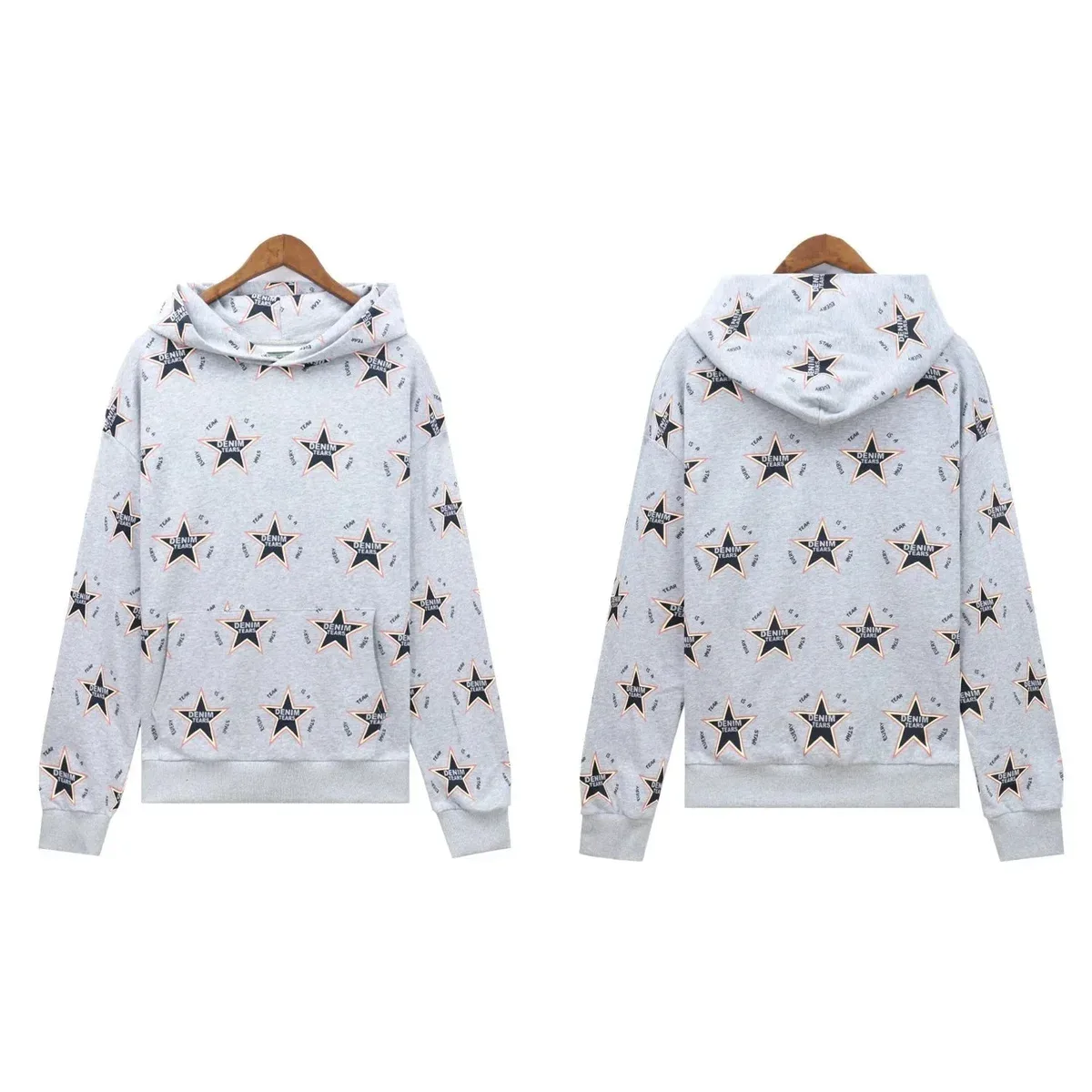 Other Unisex Star Print Hoodie Sweatshirt Grey - 1