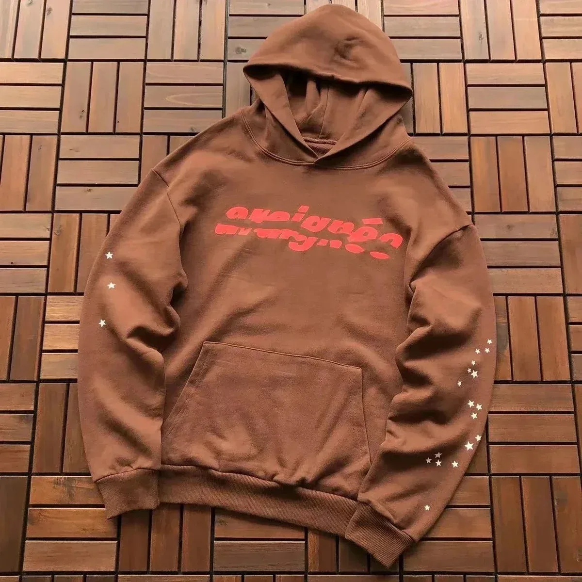 Other Unisex Brown Hoodie with Red Graphic Print Brown - 1