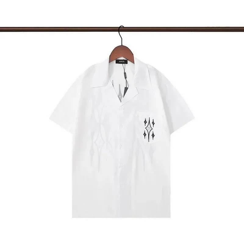 Amiri Amiri White Diamond Embroidered Short-Sleeve Shirt White - 1