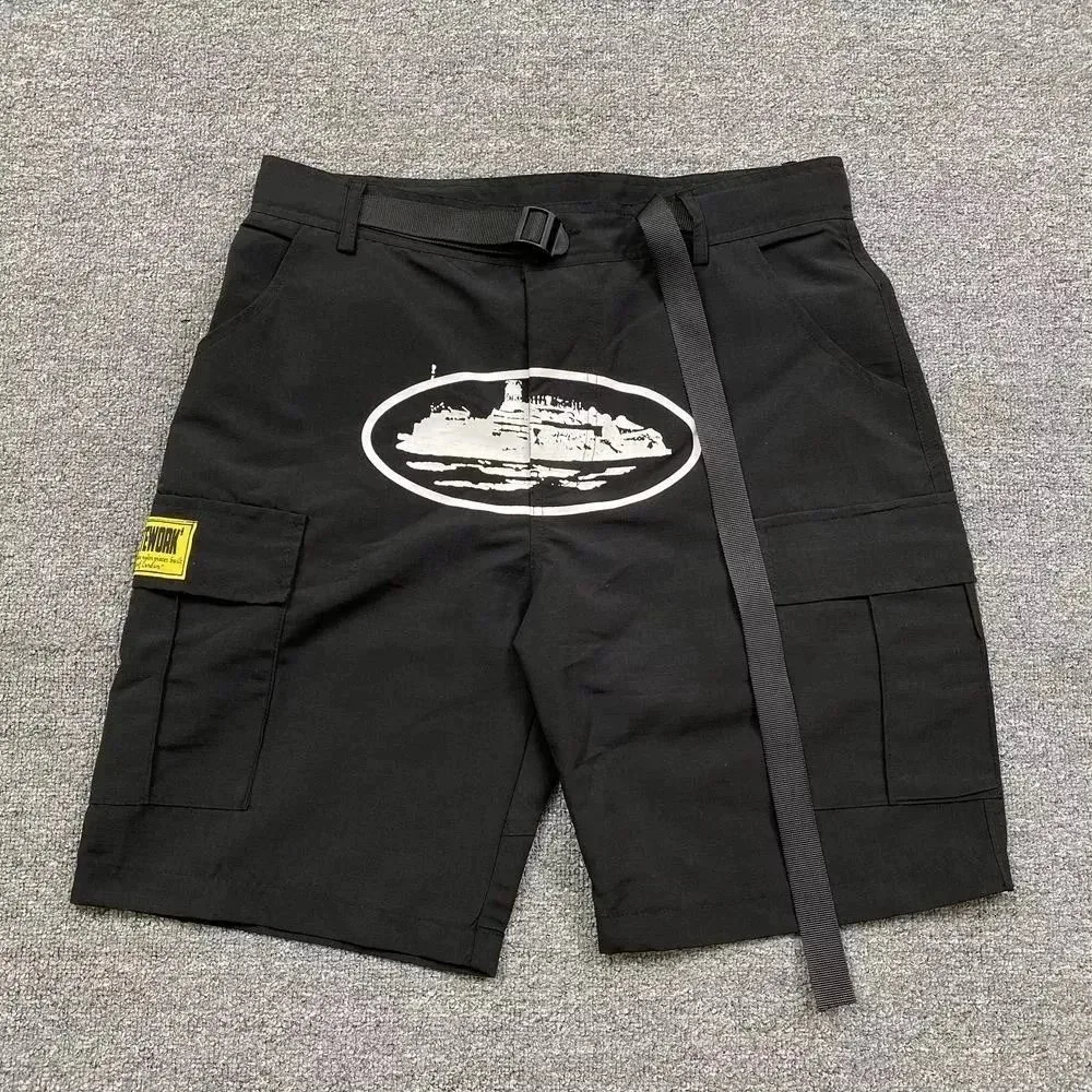 Other Black Cargo Shorts with Oval Print and Belt Black - 1
