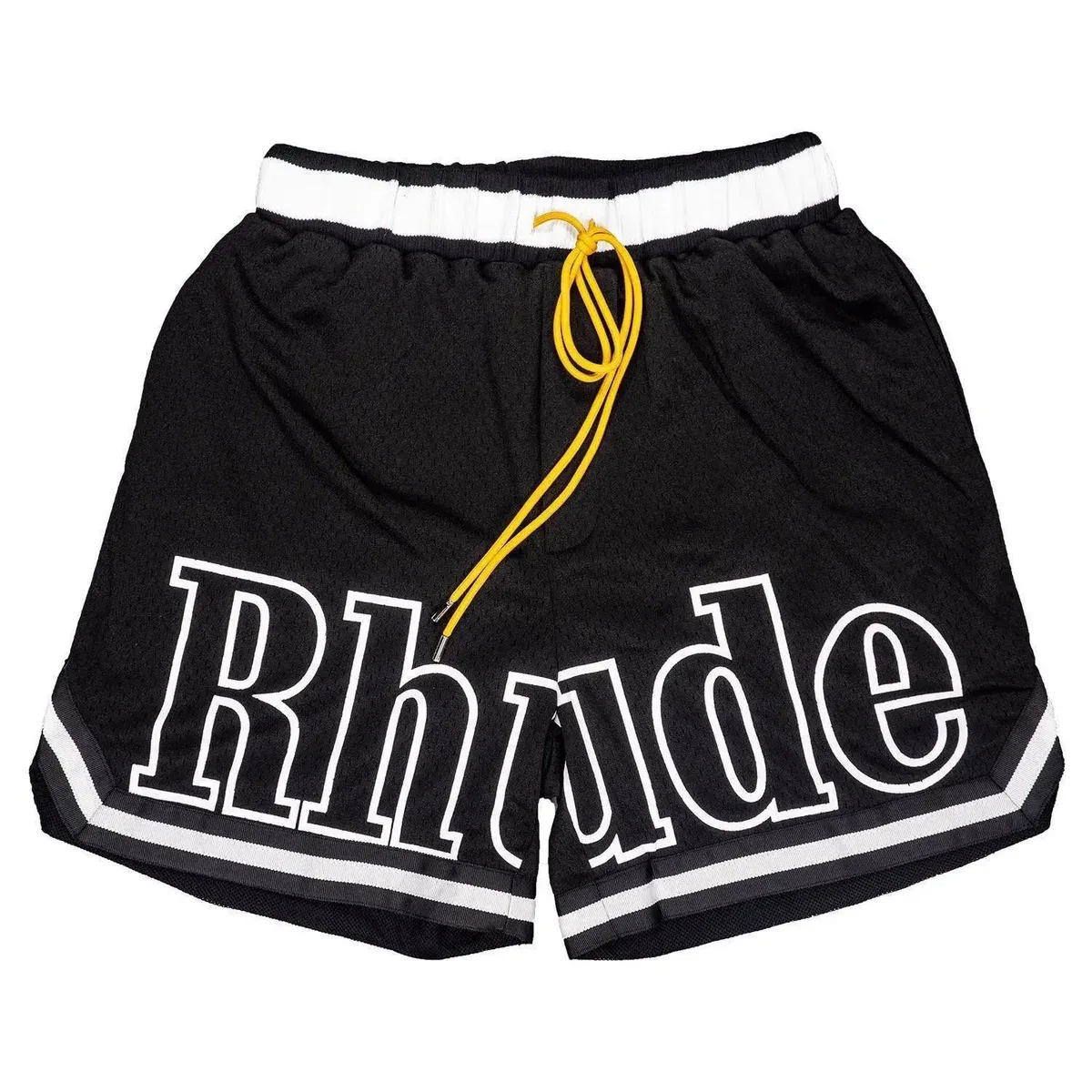 Rhude Rhude Racing Black Shorts with Yellow Drawstring Black