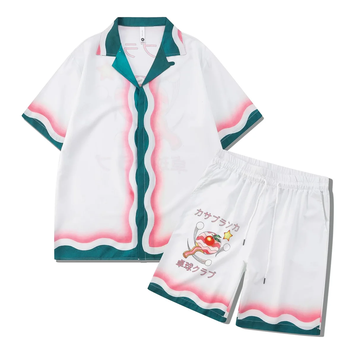 Other Unisex White & Pink Wave Print Co-ord Set White - 1