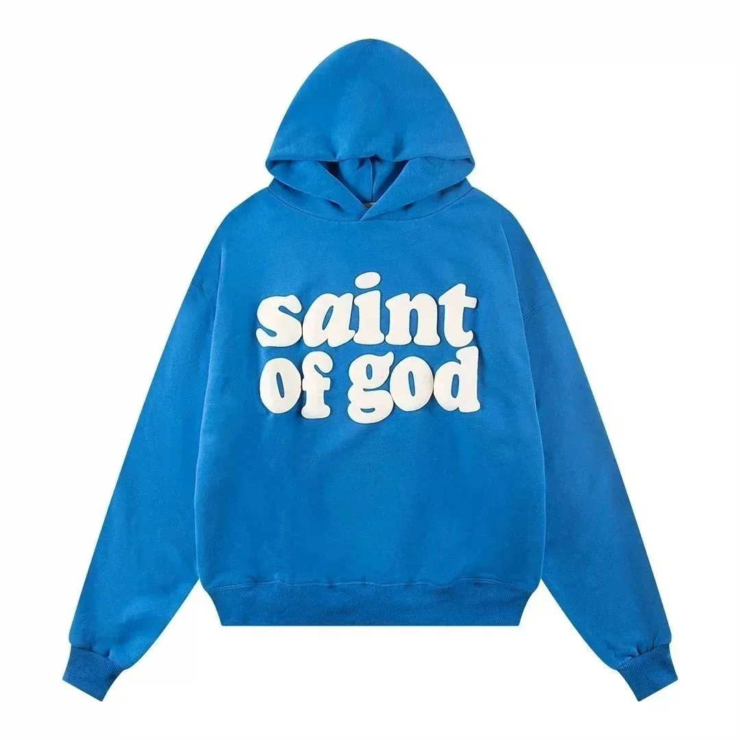 Other Saint of God Blue Hoodie with Embroidered Text Blue - 1