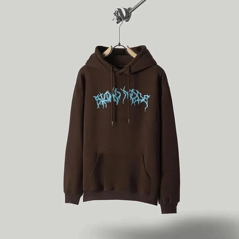 Fear of God Unisex Brown Hoodie with Blue Embroidered 'Blood Sweat' Graphic Brown - 1