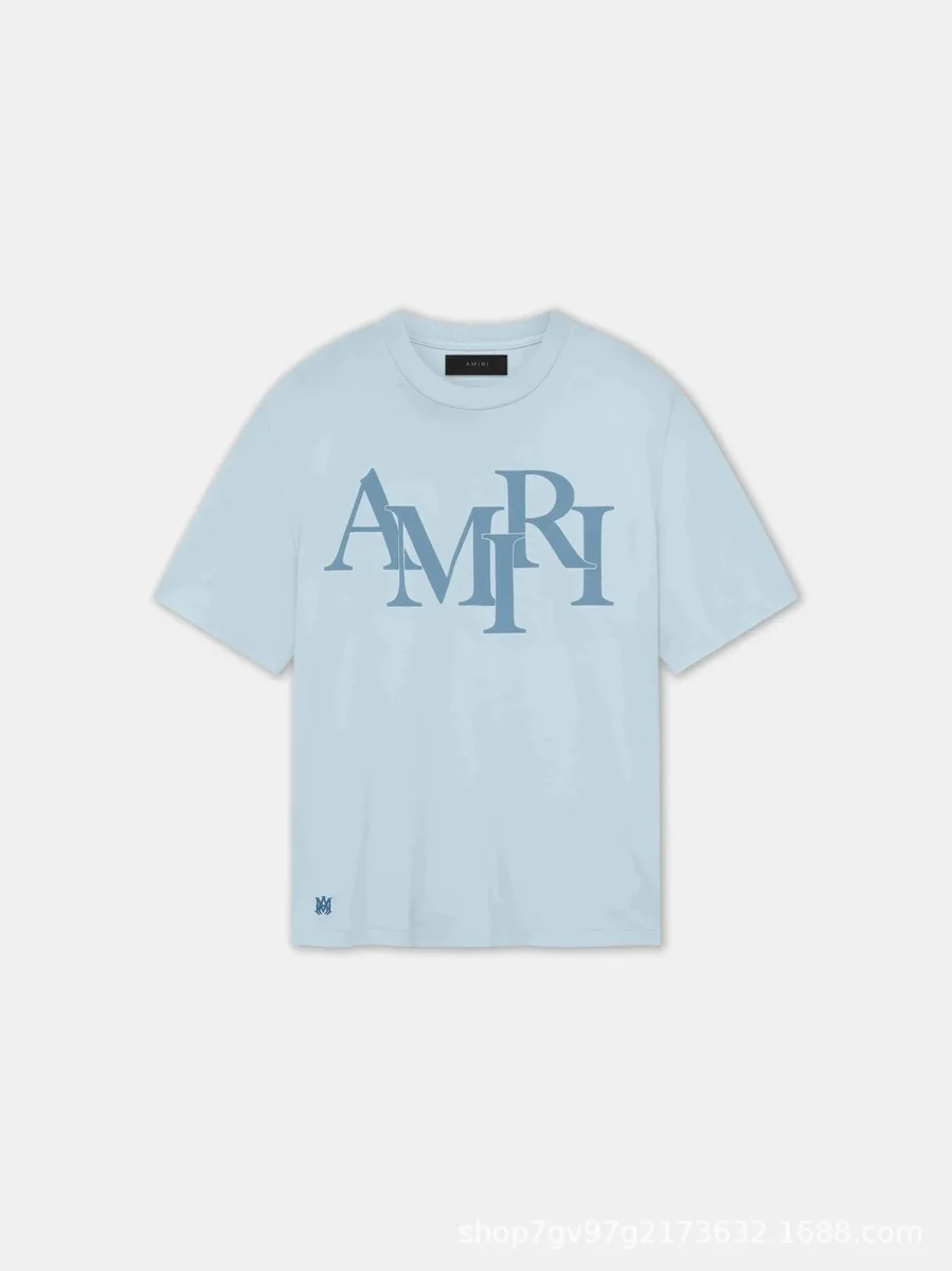 Amiri Amiri Light Blue AMRI Logo T-Shirt Blue - 1