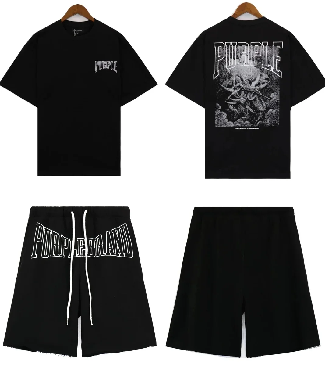 Purple Brand Purple Brand P001 Black T-Shirt & Shorts Set Black - 1