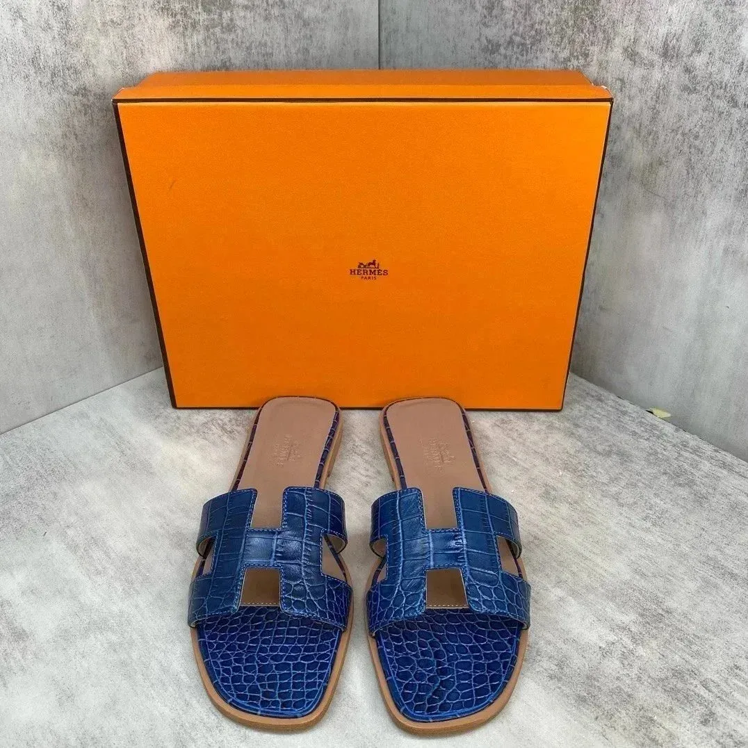 Hermès Hermès Blue Crocodile H Sandals Blue