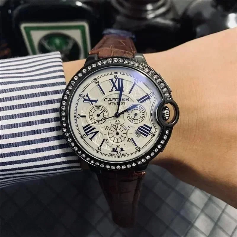 Cartier Cartier Ballon Bleu White Dial Brown Leather Watch White - 1