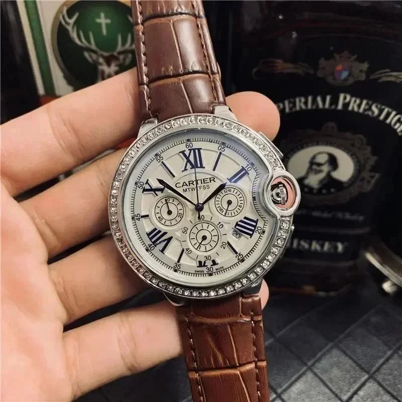 Cartier Cartier Ballon Bleu Chronograph White Dial Brown Leather Watch Brown - 1