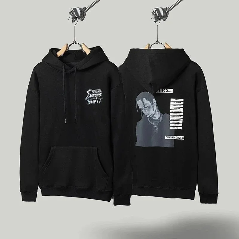 Other Black Travis Scott Hoodie with Europe Tour Print Black - 1