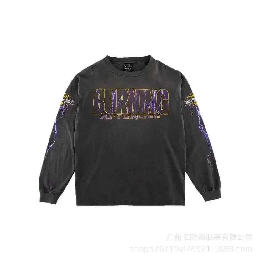 Other Unisex 'Burning Afterlife' Long Sleeve T-Shirt Black - 1