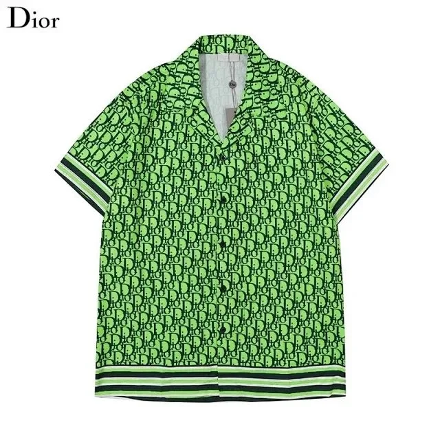 Dior Dior Green Monogram Print Short-Sleeve Shirt Green - 1