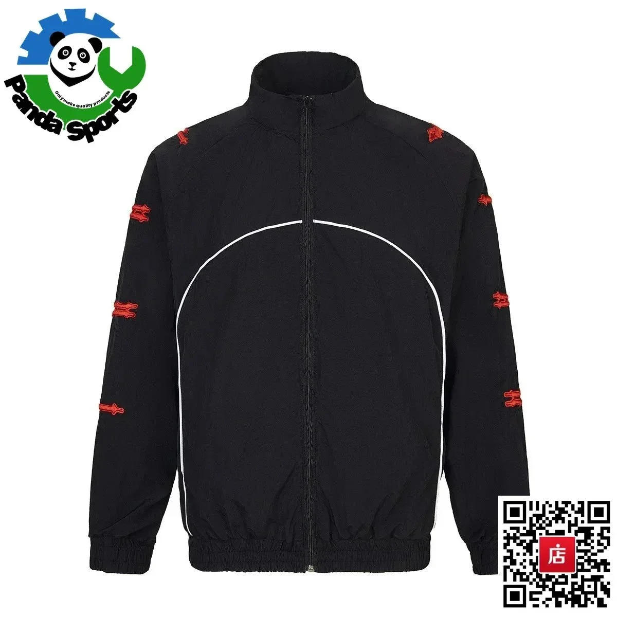Other Black Track Jacket with Red Embroidery and White Accents Black - 1
