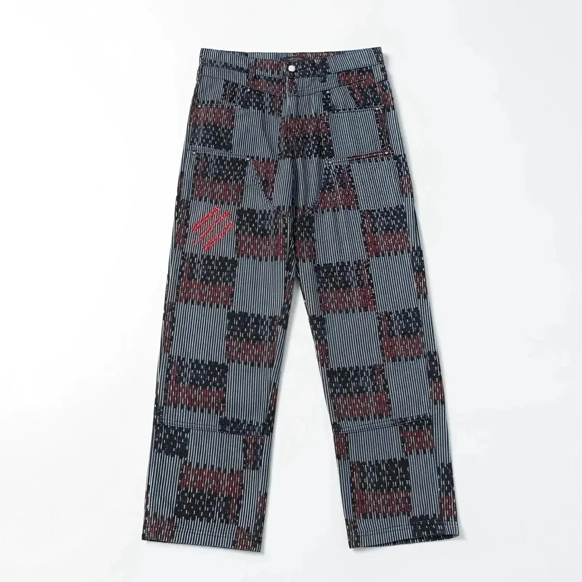 Essentials Patterned Patchwork Pants Navy - 1