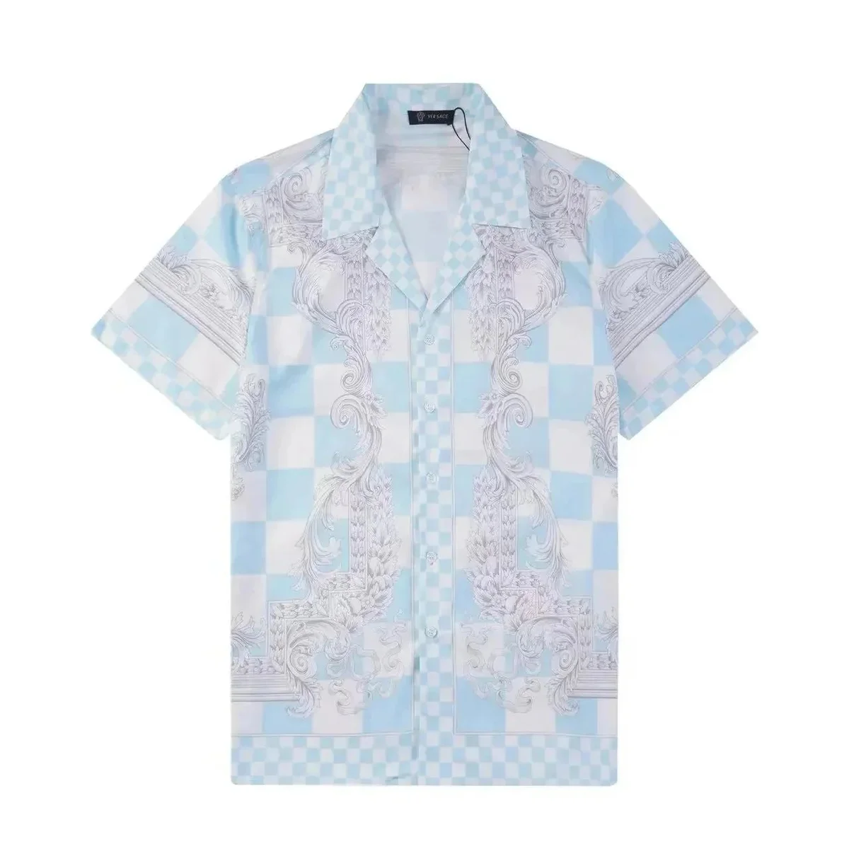 Versace Versace Baroque Checkered Shirt Blue White Blue - 1