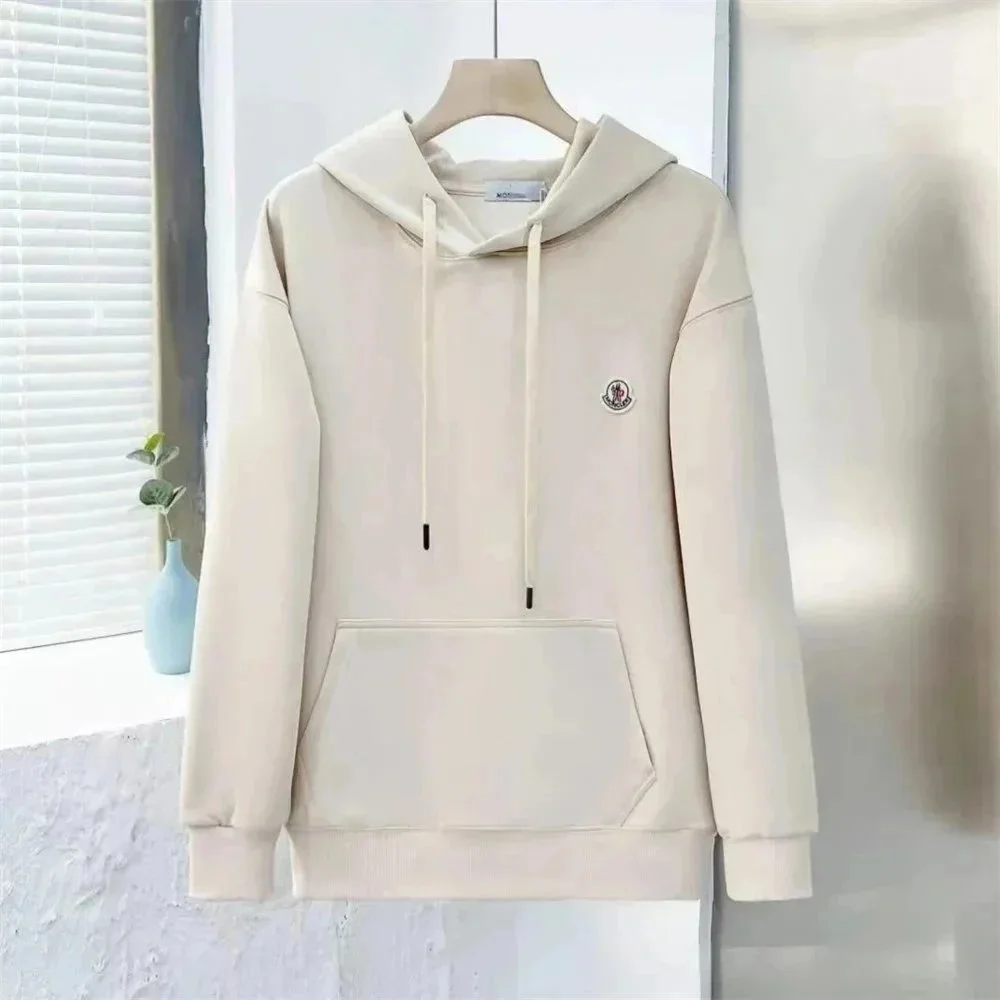 Moncler Beige Hoodie with Logo Patch