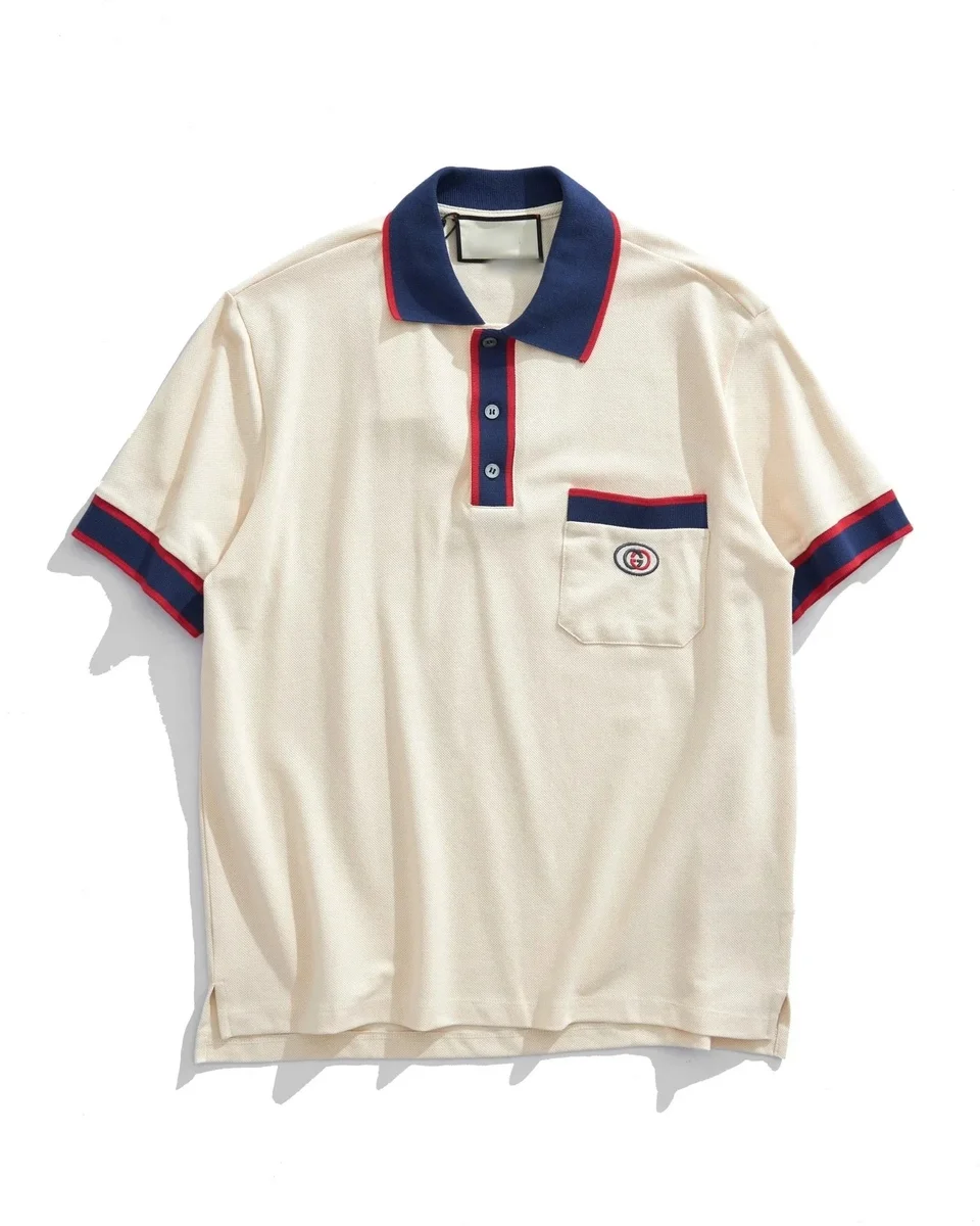 Gucci Gucci Beige Polo Shirt with Navy & Red Trim Beige - 1