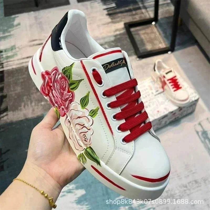 Dolce & Gabbana Dolce & Gabbana Floral Embroidered Sneakers White/Red White - 1