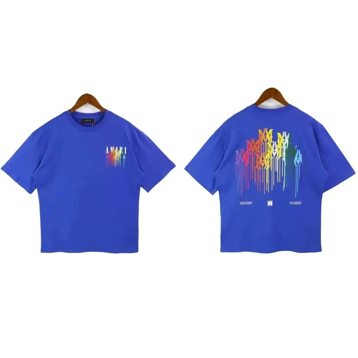 Amiri Amiri Rainbow Drip T-Shirt Blue Casual Top Blue - 1