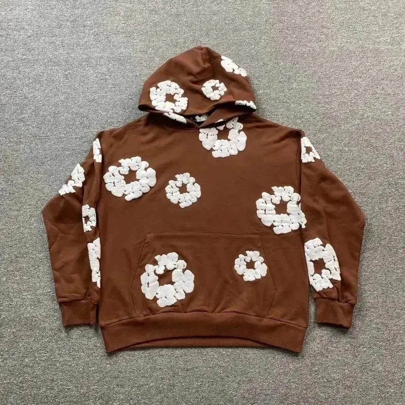 Other Brown Hoodie with White Floral Appliqué Pattern Brown - 1