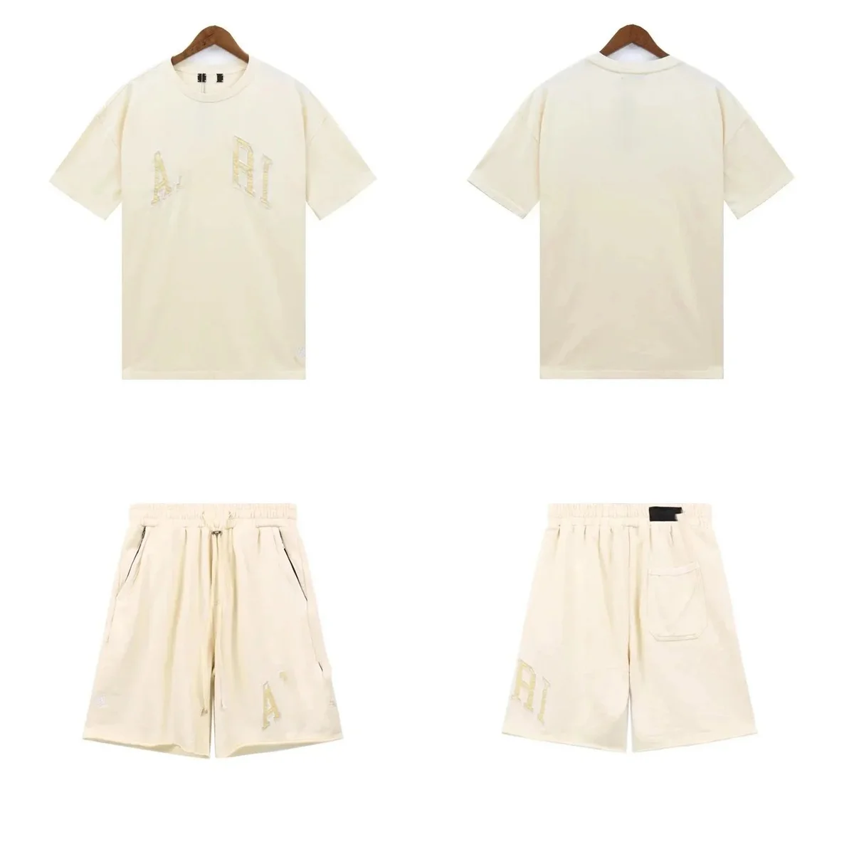 Other Ari Co-ord Set Cream Solid T-Shirt & Shorts Cream - 1