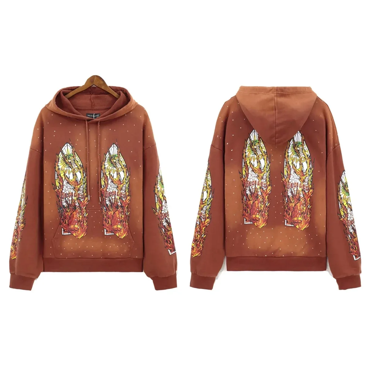 Other Unisex Burnt Orange Hoodie with Flame Print Orange - 1