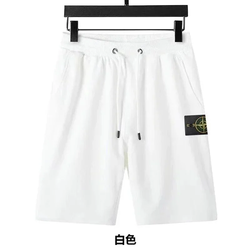 Stone Island White Shorts with Logo Patch
