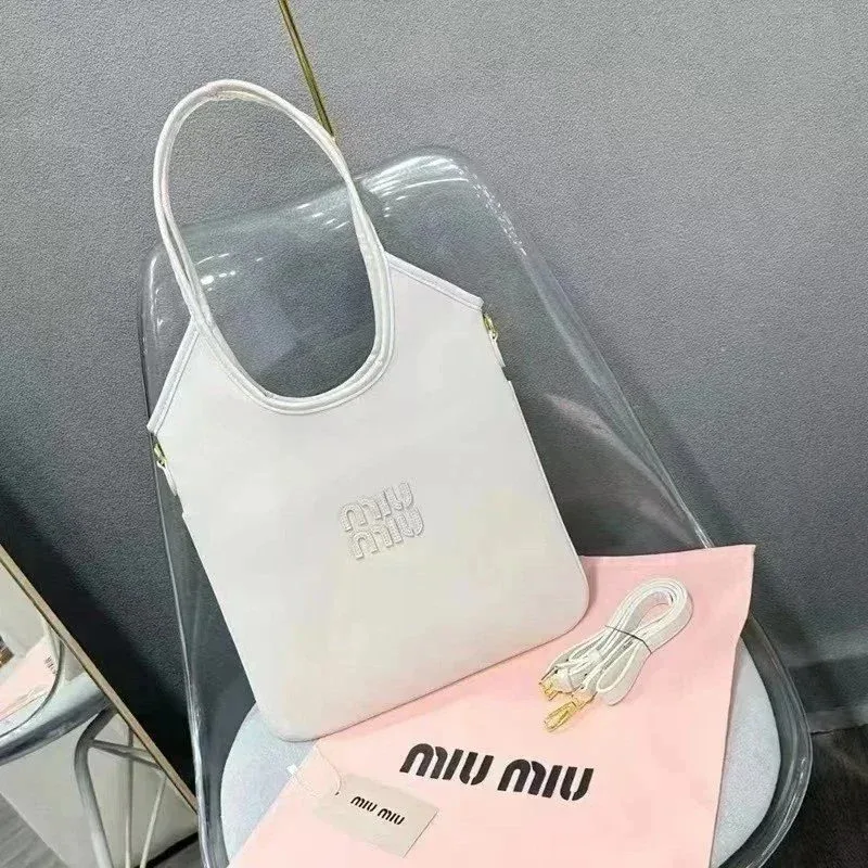 Miu Miu Miu Miu White Logo Embroidery Tote Bag White - 1