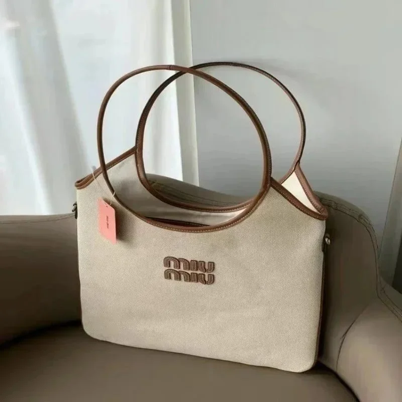 Miu Miu Miu Miu Canvas Tote Bag A19 Beige Beige - 1