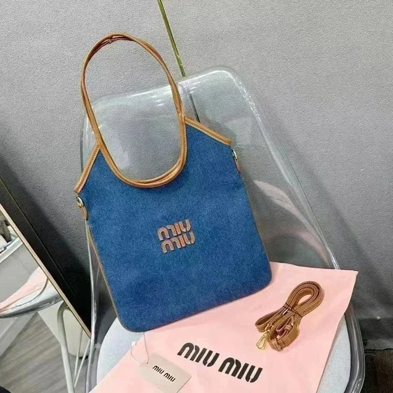 Miu Miu Miu Miu Denim Tote Bag A23 Women's Handbag Blue - 1